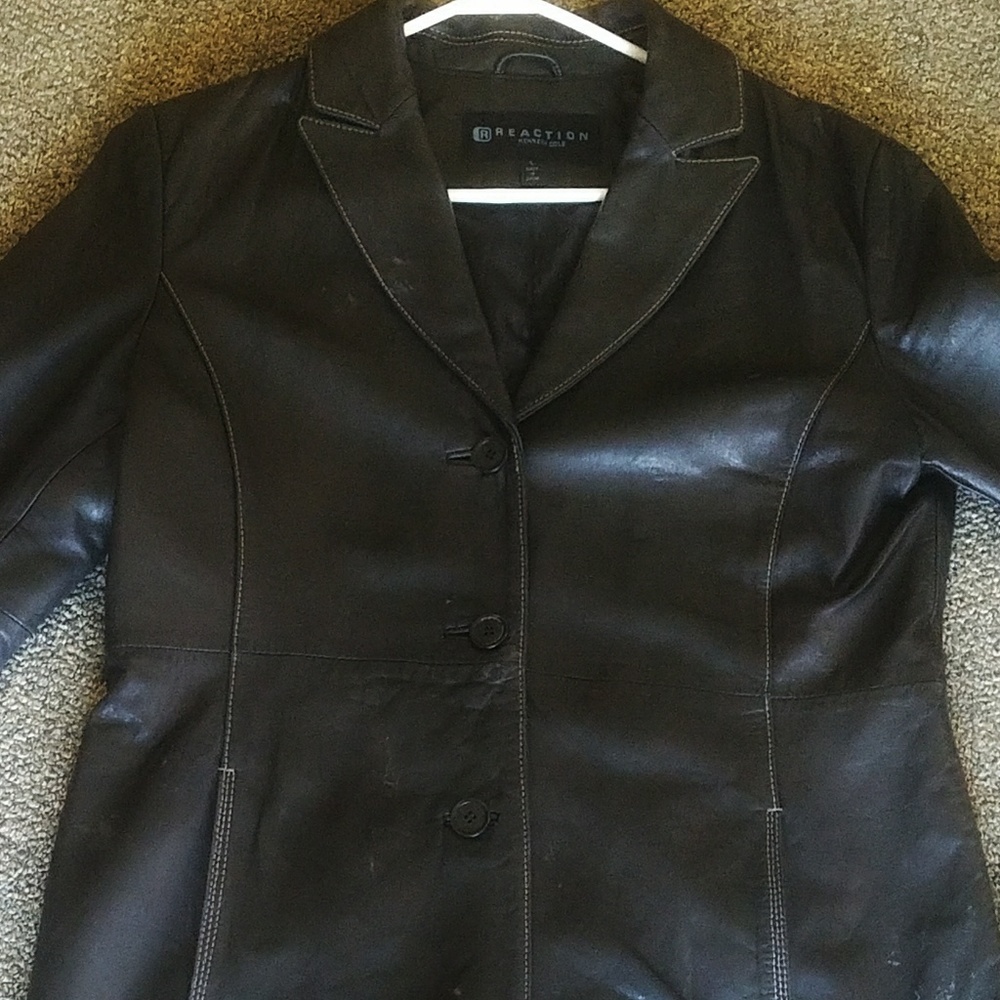 Kenneth Cole Reaction 100% Leather Coat, Sz.L $60